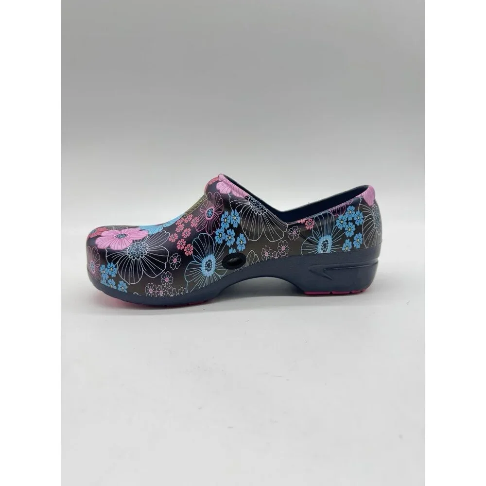 Black Floral Slip-On Clogs in Pink & Turquoise - Picture 5 of 15